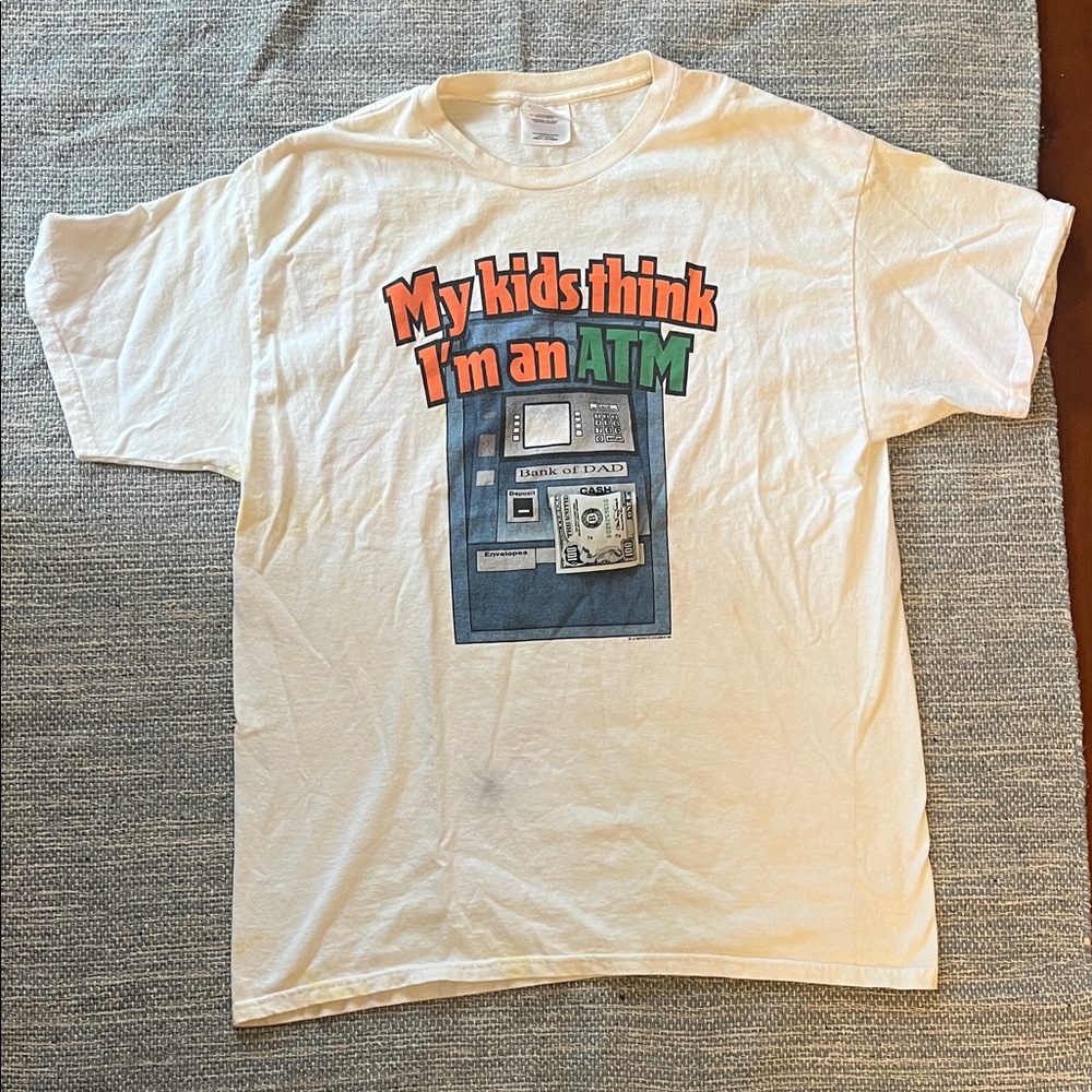 Vintage 90s Grunge White Graphic T-Shirt with ATM Design